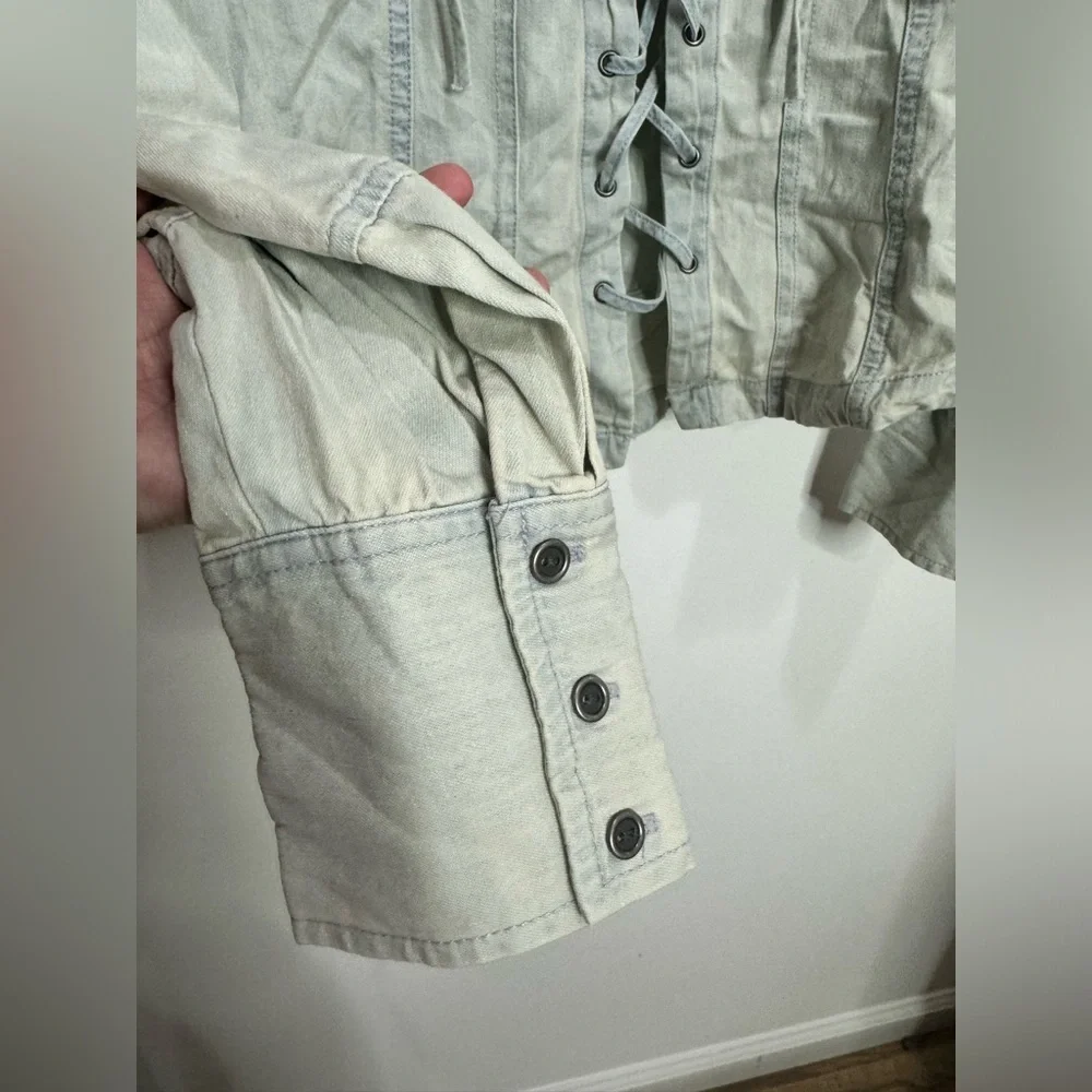 Free People Laced Up Denim Top sz XS and L - Picture 7 of 10